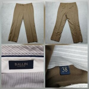 Ballin Classic Dress Pants Men's 38 Brown Wool Blend Flat Front Tailored Fit